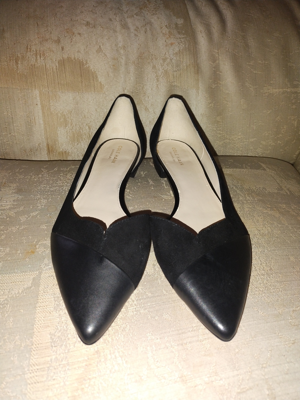 Cole Haan Black Pointed D'Orsay Flats with Leather Toe - Picture 2 of 7